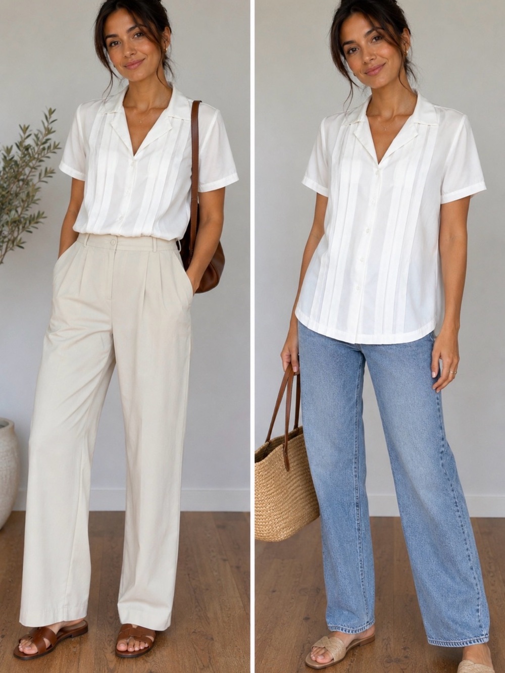 Karen Scott Vintage-Inspired White Pleated Button Front Blouse- Size 12
